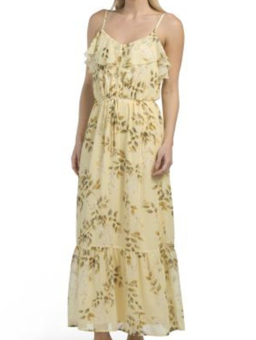 NWT - Nicole Miller NY Ruffle Neck Tie Waist Flounce Hem Maxi Dress - Size M